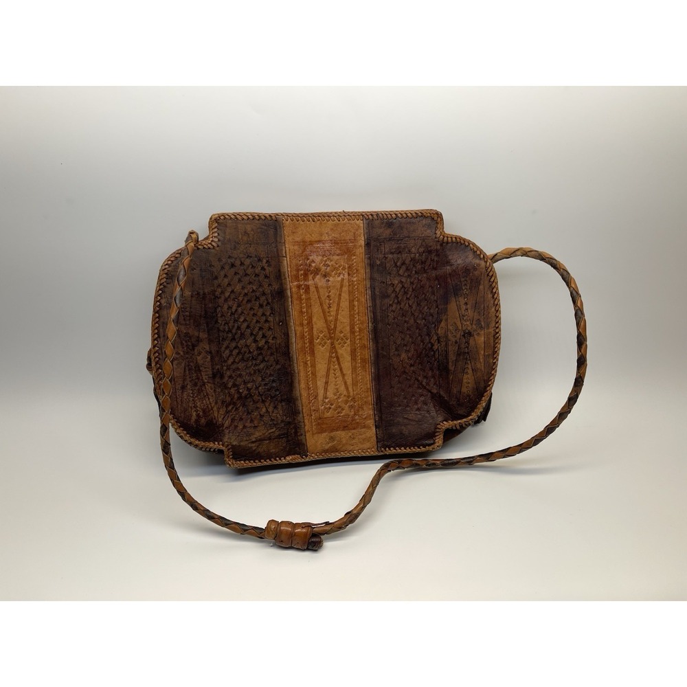Vintage Handmade Artisan Tooled Leather Crossbody Bag Boho Western Brown Purse